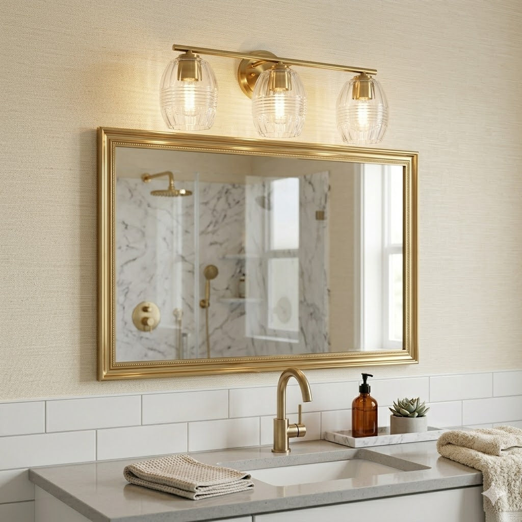 Luster Three Lights Vanity With Clear Glass Mirror Wall Lamp - Satin Brass