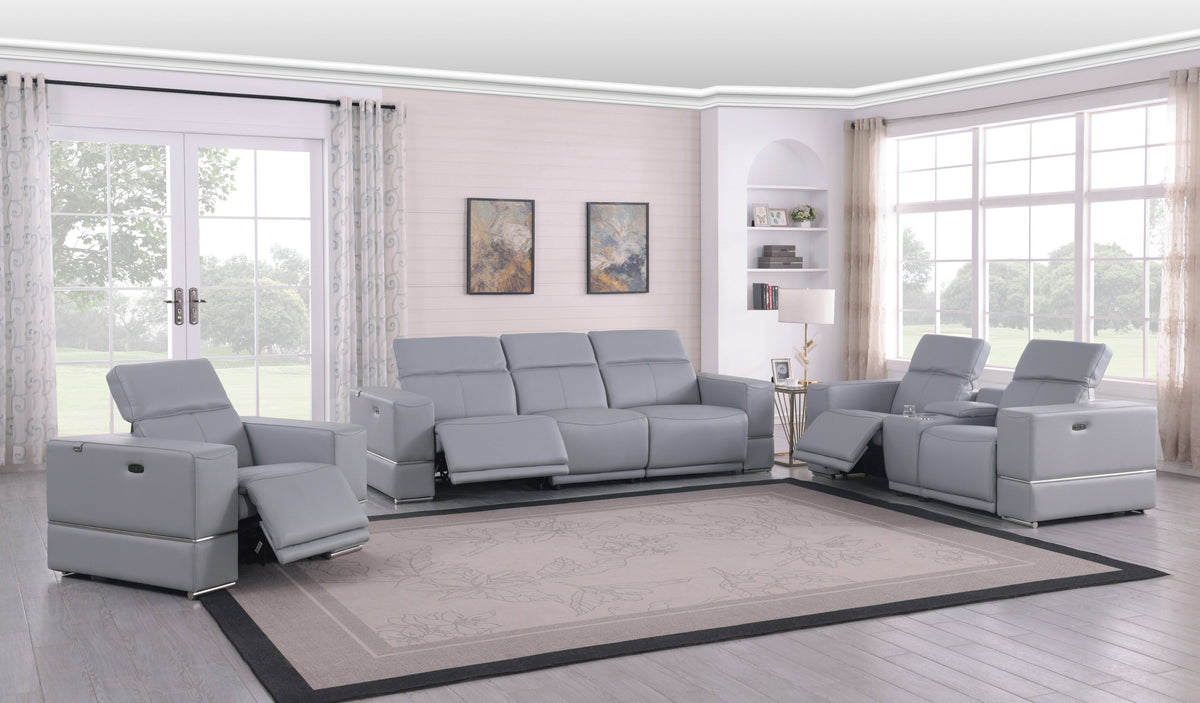 Franco Light Blue Italian Leather Living Room Collection