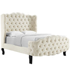 Violette Tufted Wingback Performance Velvet Queen Platform Bed