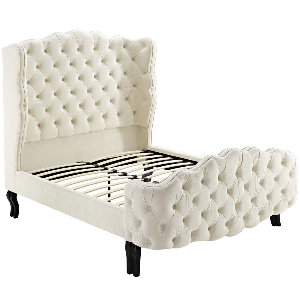 Violette Tufted Wingback Performance Velvet Queen Platform Bed