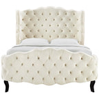 Violette Tufted Wingback Performance Velvet Queen Platform Bed