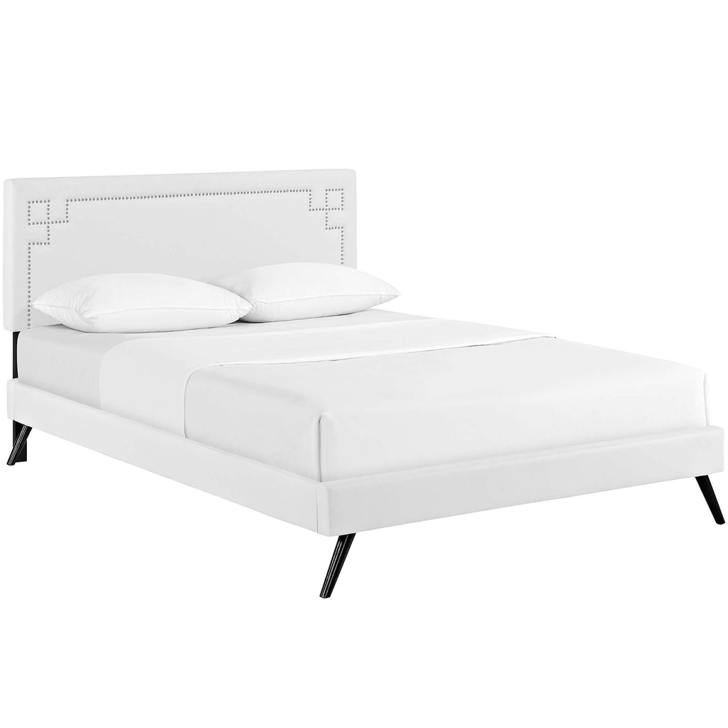 Ruthie Vinyl Platform Bed with Round Splayed Legs
