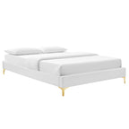 Leah Chevron Tufted Performance Velvet Platform Bed With Gold Metal Legs