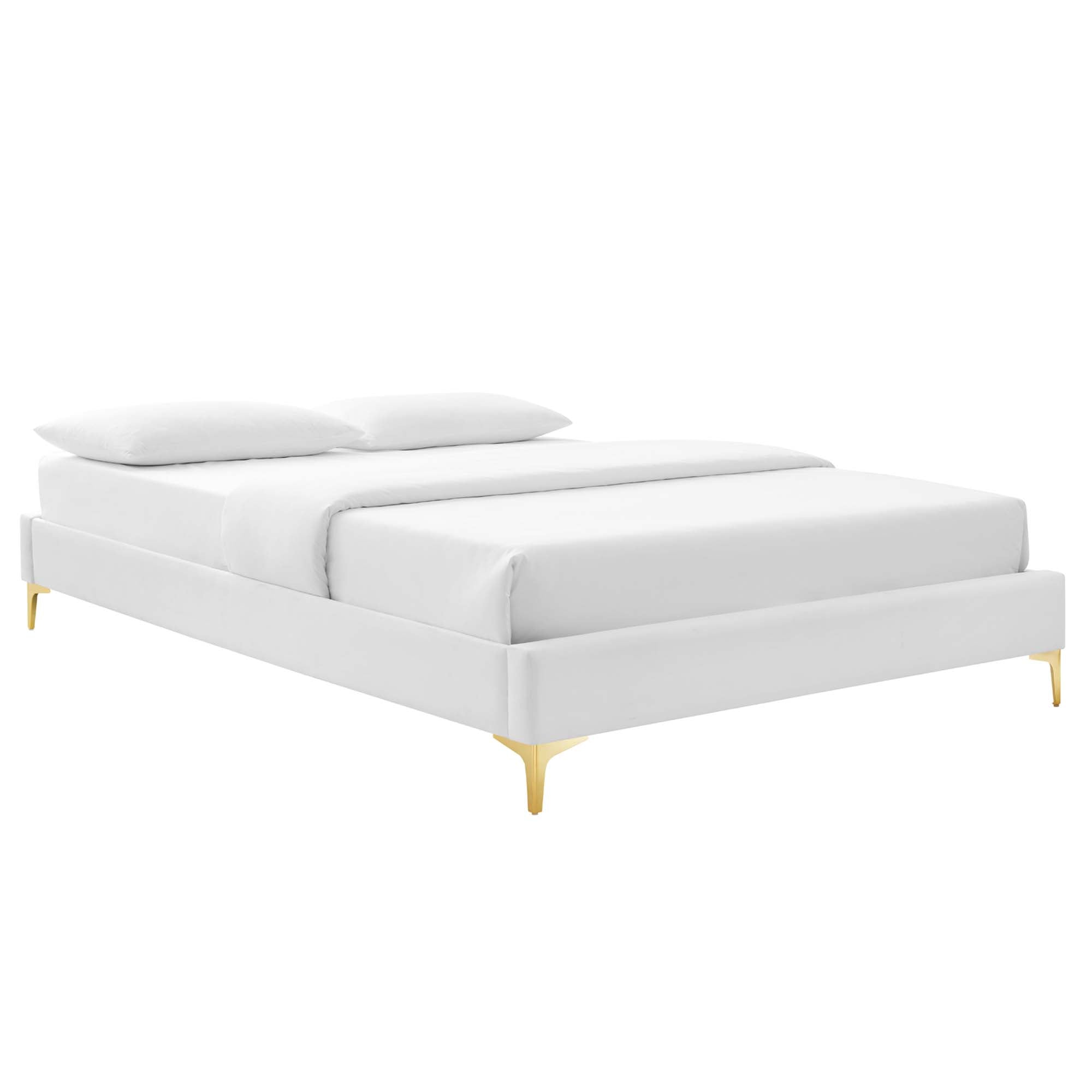 Leah Chevron Tufted Performance Velvet Platform Bed With Gold Metal Legs