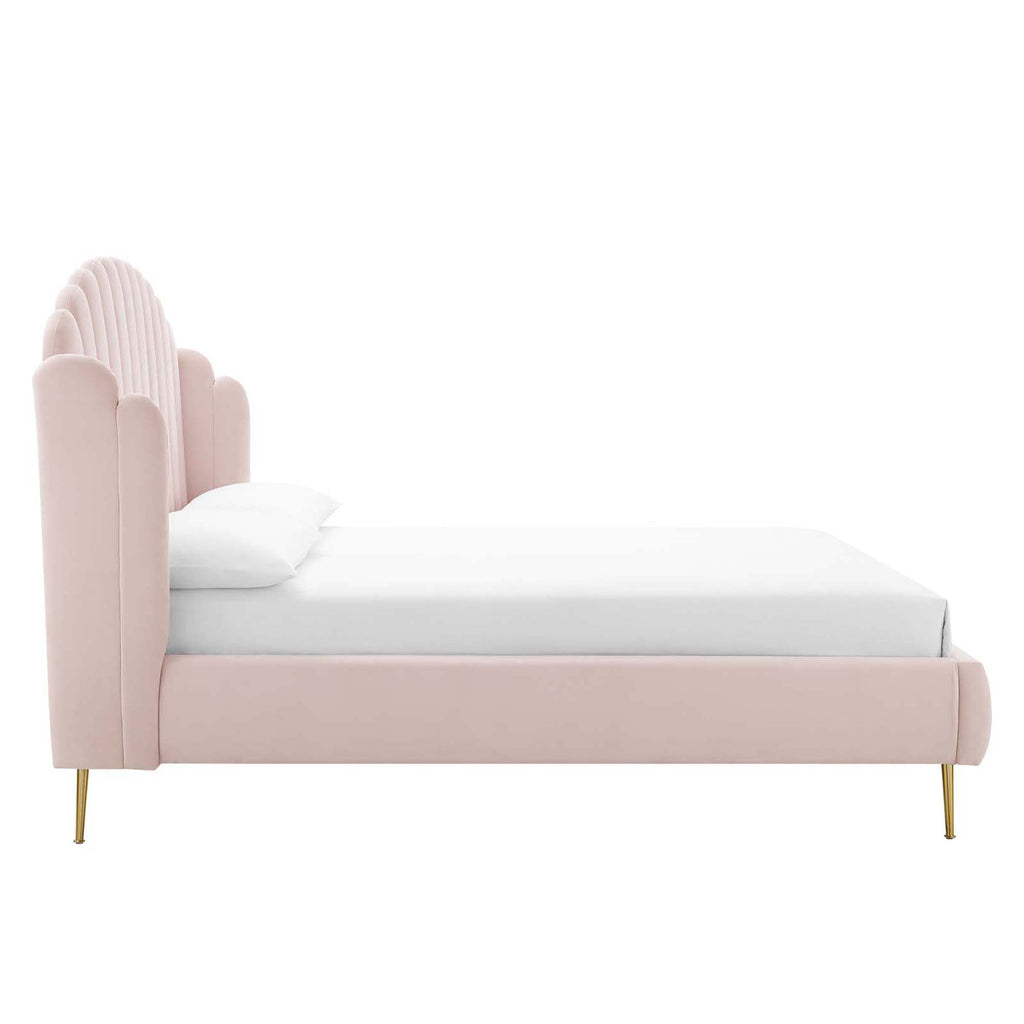 Lana Performance Velvet Queen Wingback Platform Bed