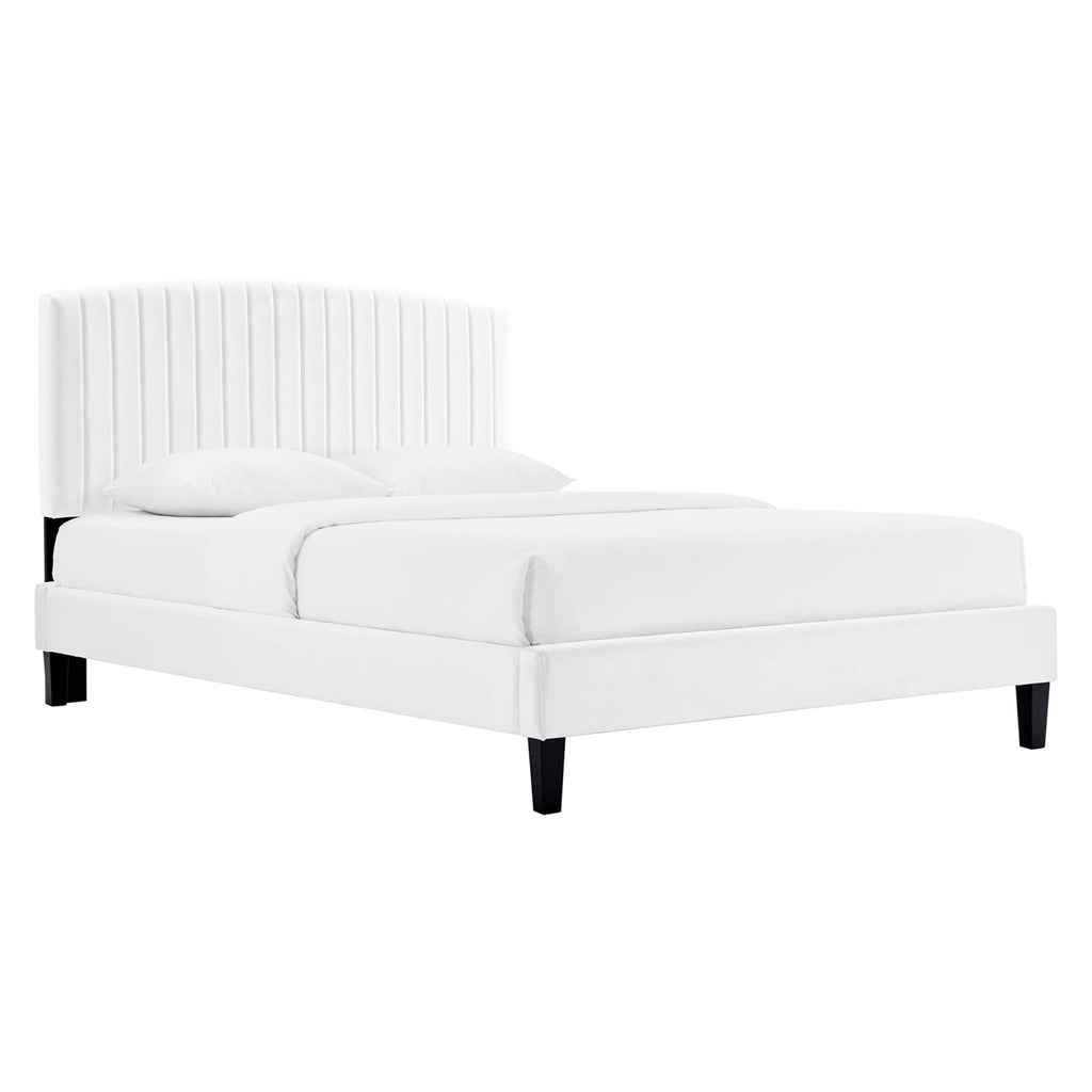 Alessi Performance Velvet Platform Bed With Black Wood Legs