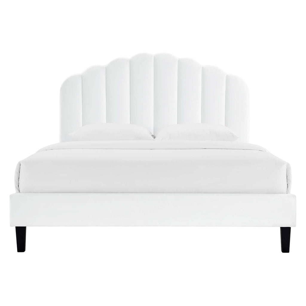 Daisy Performance Velvet Platform Bed With Black Wood Legs