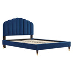 Daisy Performance Velvet Platform Bed Wood and Gold Legs