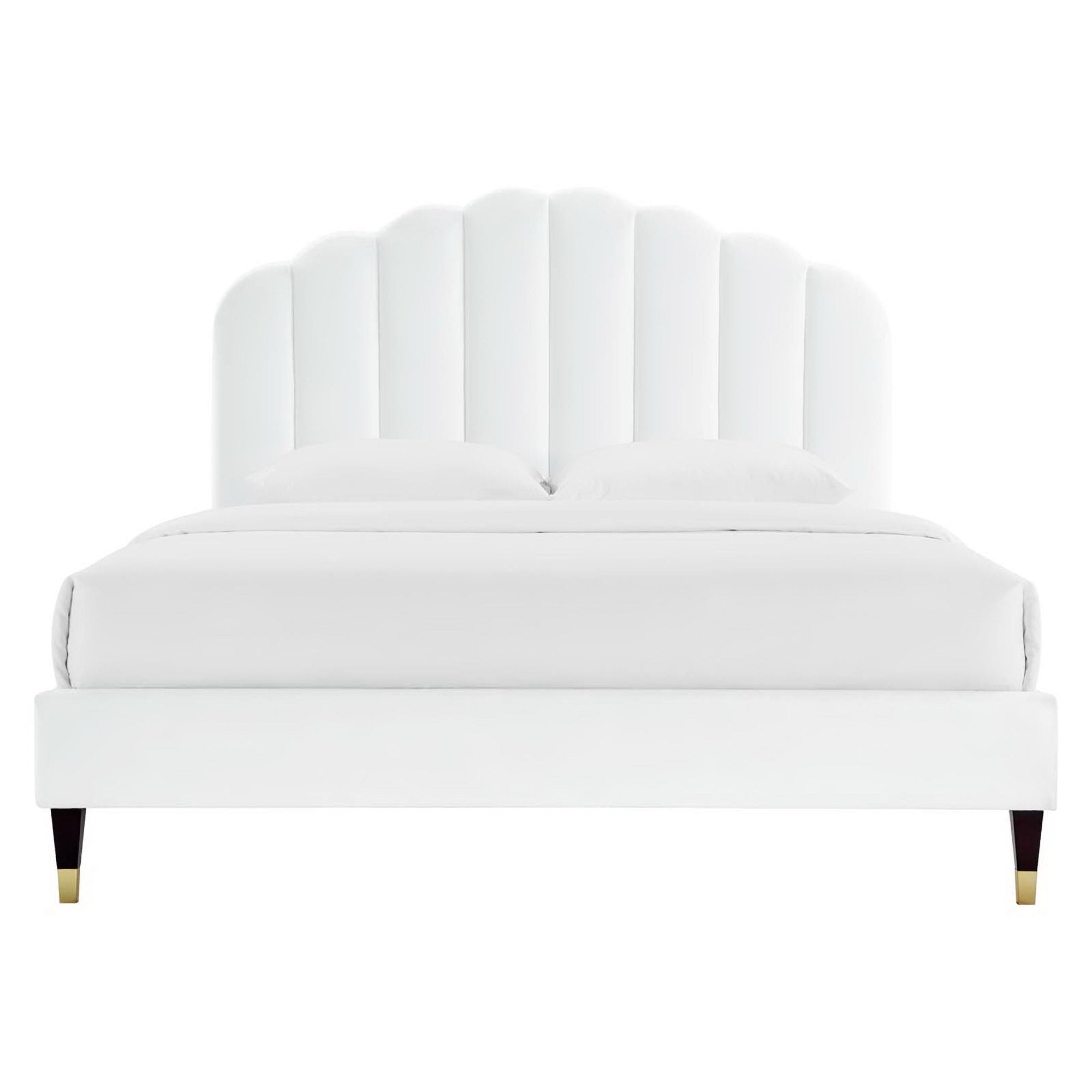 Daisy Performance Velvet Platform Bed Wood and Gold Legs