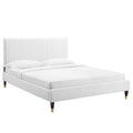 Peyton Performance Velvet Platform Bed With Wood and Gold Legs