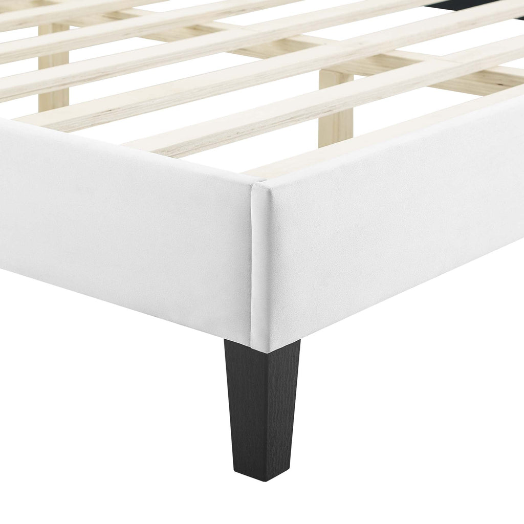 Peyton Performance Velvet Platform Bed With Black Wood Legs