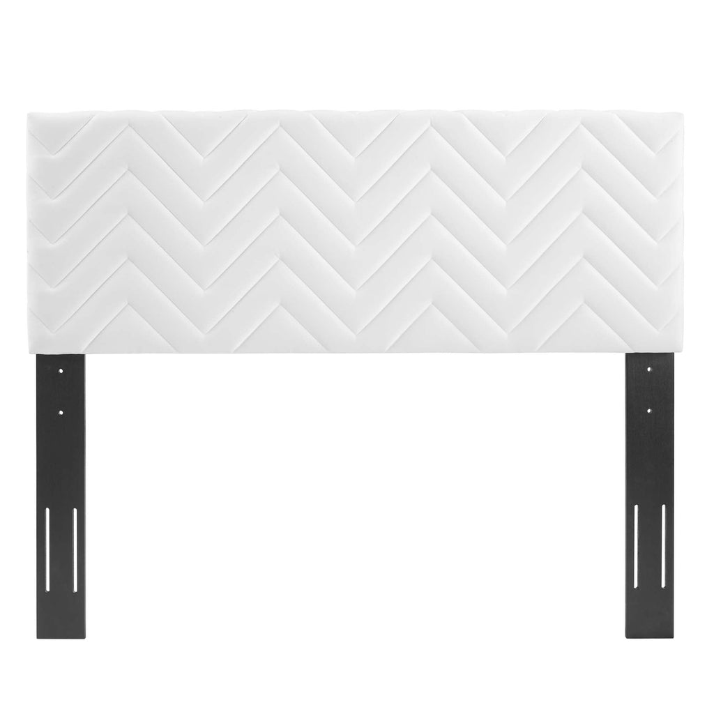 Leah Chevron Tufted Performance Velvet Platform Bed With Gold Metal Legs