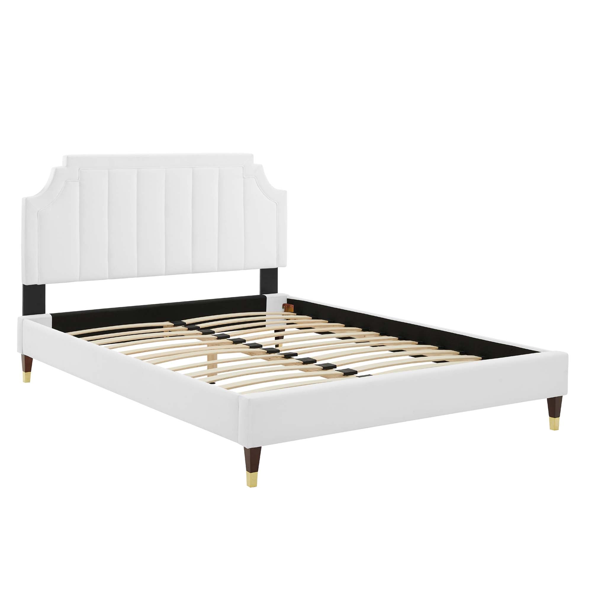 Sienna Performance Velvet Platform Bed With Wood and Gold Legs