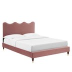Current Performance Velvet Platform Bed With Wood and Gold Legs