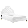 Gwyneth Tufted Performance Velvet Platform Bed With Wood and Gold Legs