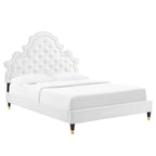 Gwyneth Tufted Performance Velvet Platform Bed With Wood and Gold Legs