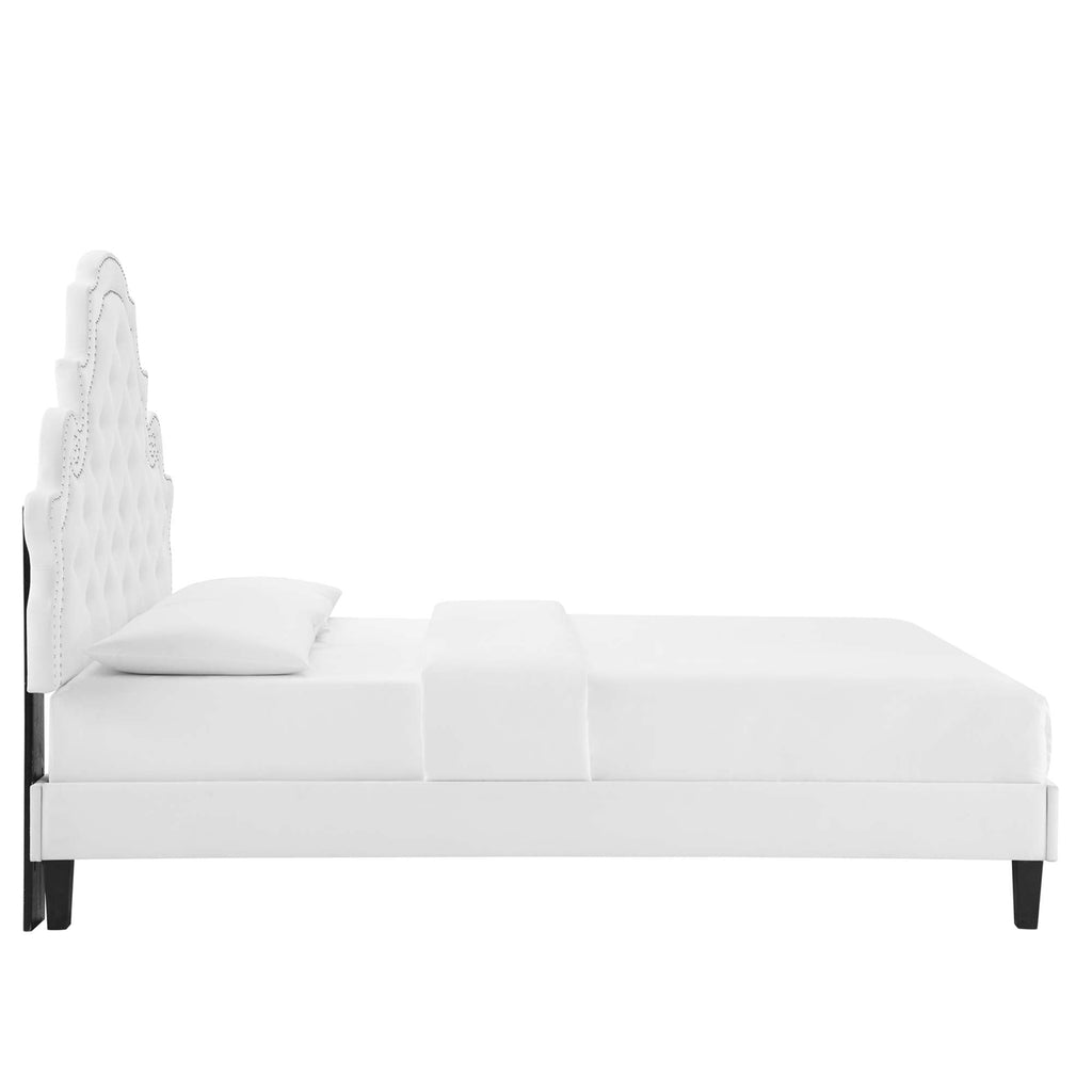 Gwyneth Tufted Performance Velvet Platform Bed With Black Wood Legs