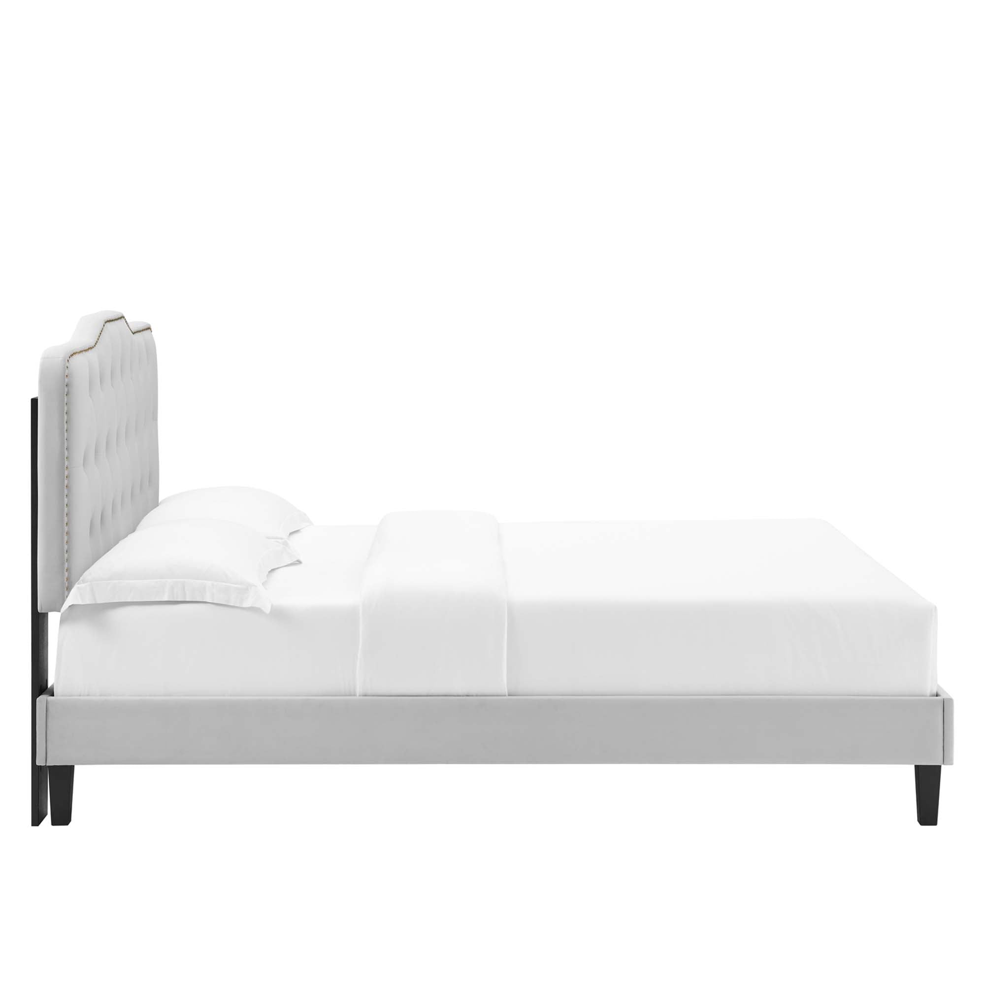 Amber Performance Velvet Platform Bed With Black Wood Legs