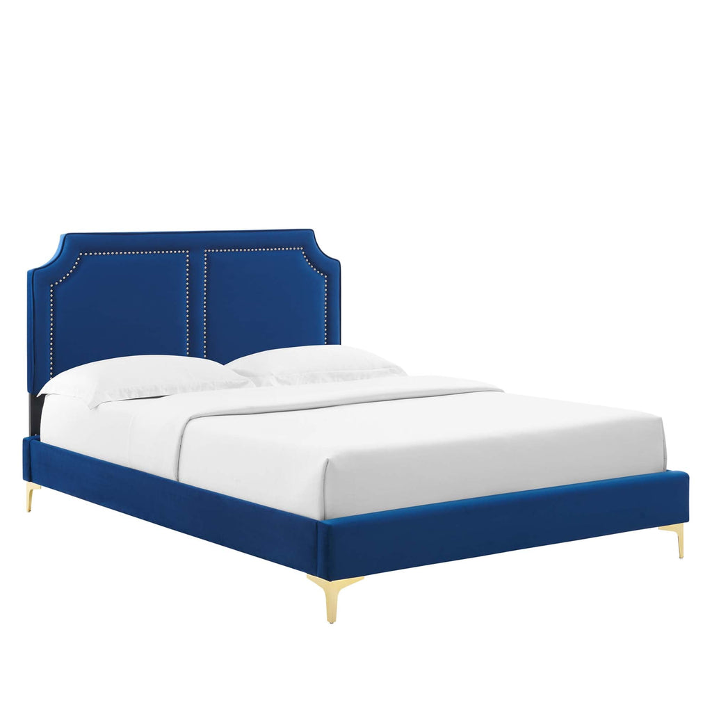 Novi Performance Velvet Bed With Gold Metal Legs