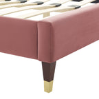 Adelaide Performance Velvet Platform Bed With Wood and Gold Metal Legs