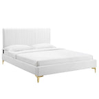 Peyton Performance Velvet Platform Bed With Gold Metal Legs
