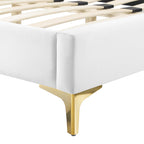 Peyton Performance Velvet Platform Bed With Gold Metal Legs