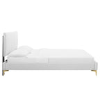 Peyton Performance Velvet Platform Bed With Gold Metal Legs