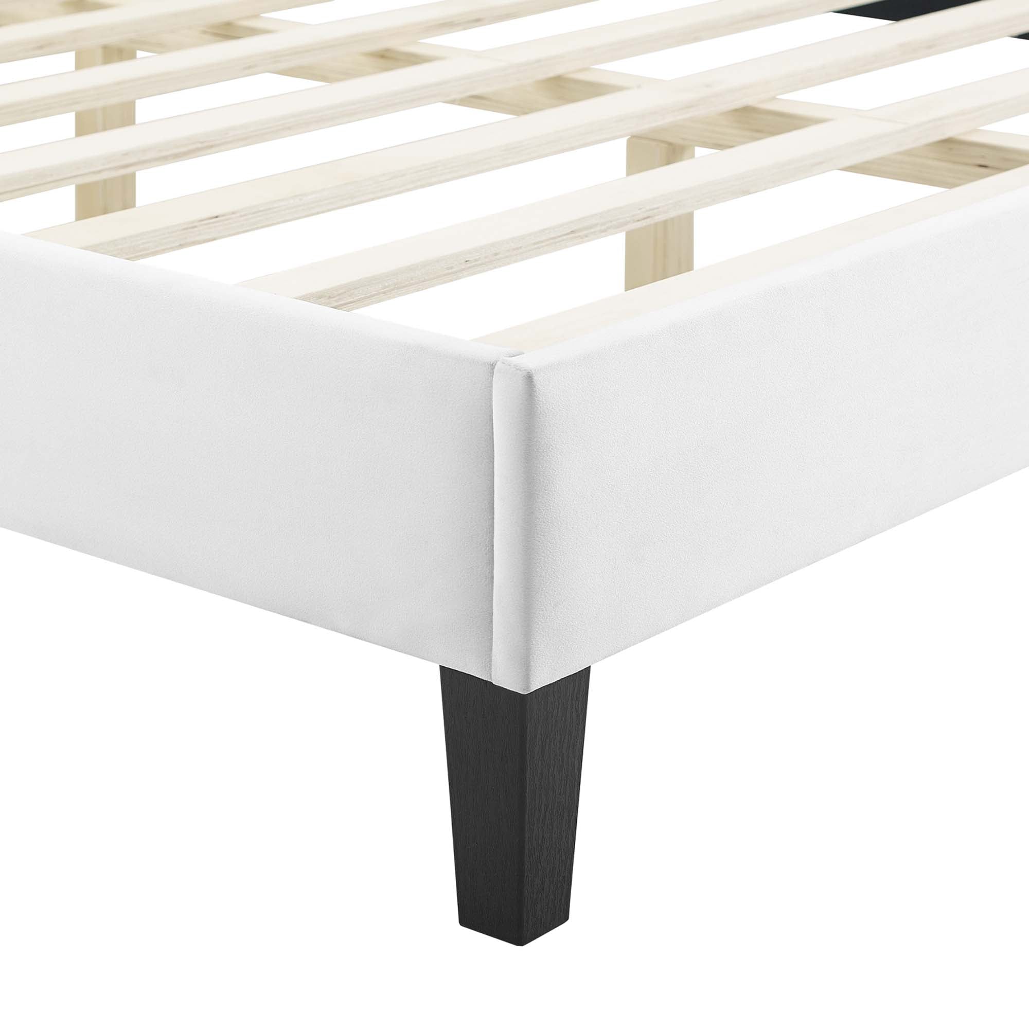 Peyton Performance Velvet Platform Bed With Black Wood Legs