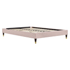 Elise Performance Velvet Platform Bed With Wood and Gold Legs