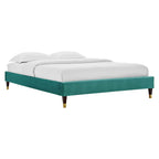 Elise Performance Velvet Platform Bed With Wood and Gold Legs