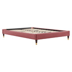 Elise Performance Velvet Platform Bed With Wood and Gold Legs