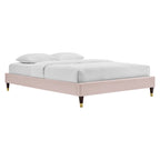 Elise Performance Velvet Platform Bed With Wood and Gold Legs