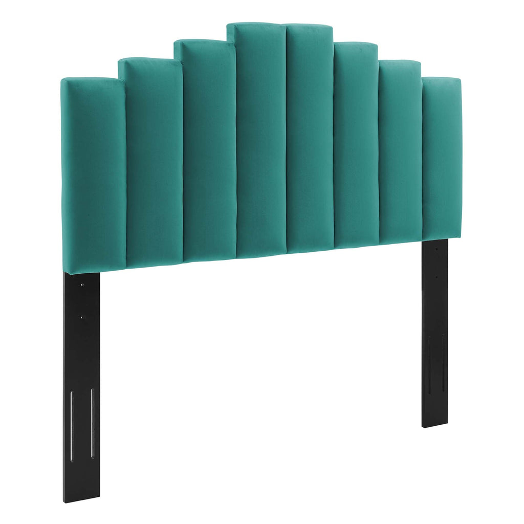 Elise Performance Velvet Platform Bed With Black Wood Legs