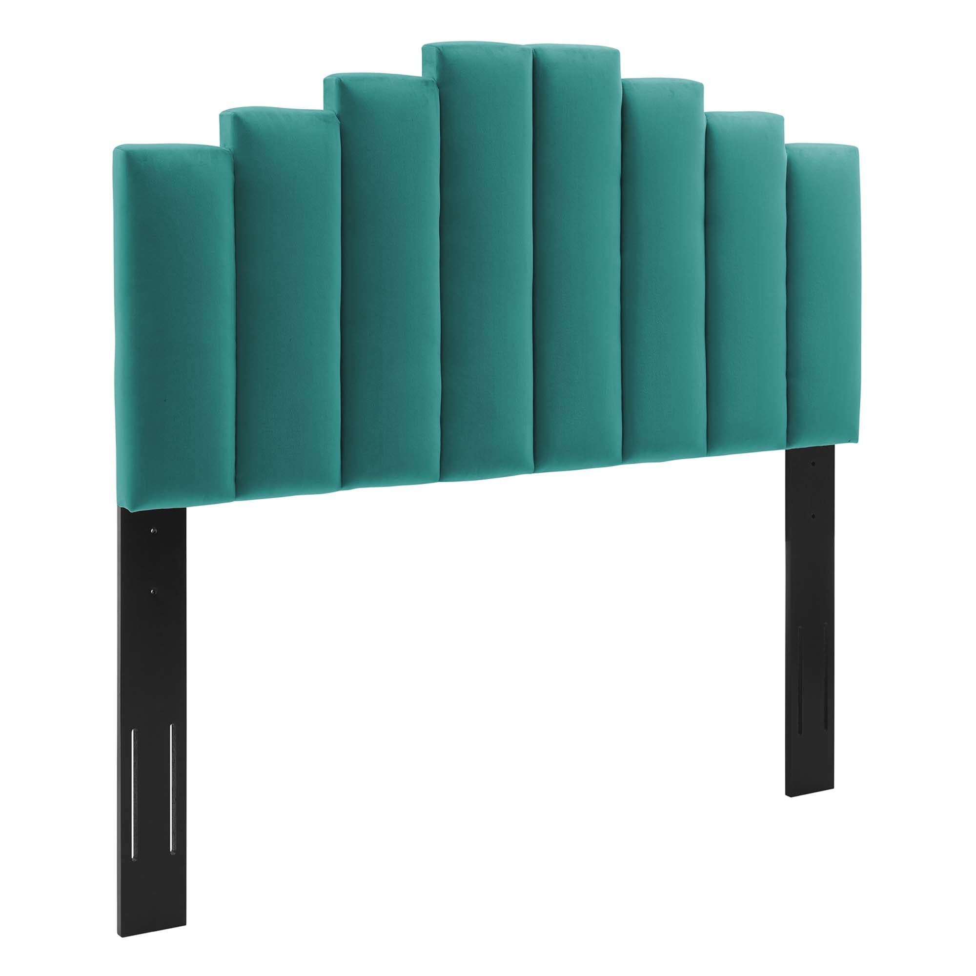 Elise Performance Velvet Platform Bed With Black Wood Legs