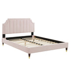 Sienna Performance Velvet Platform Bed With Wood and Gold Legs