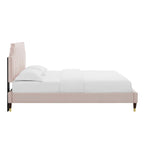 Sienna Performance Velvet Platform Bed With Wood and Gold Legs