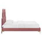 Alexandria Tufted Performance Velvet Platform Bed With Gold Legs