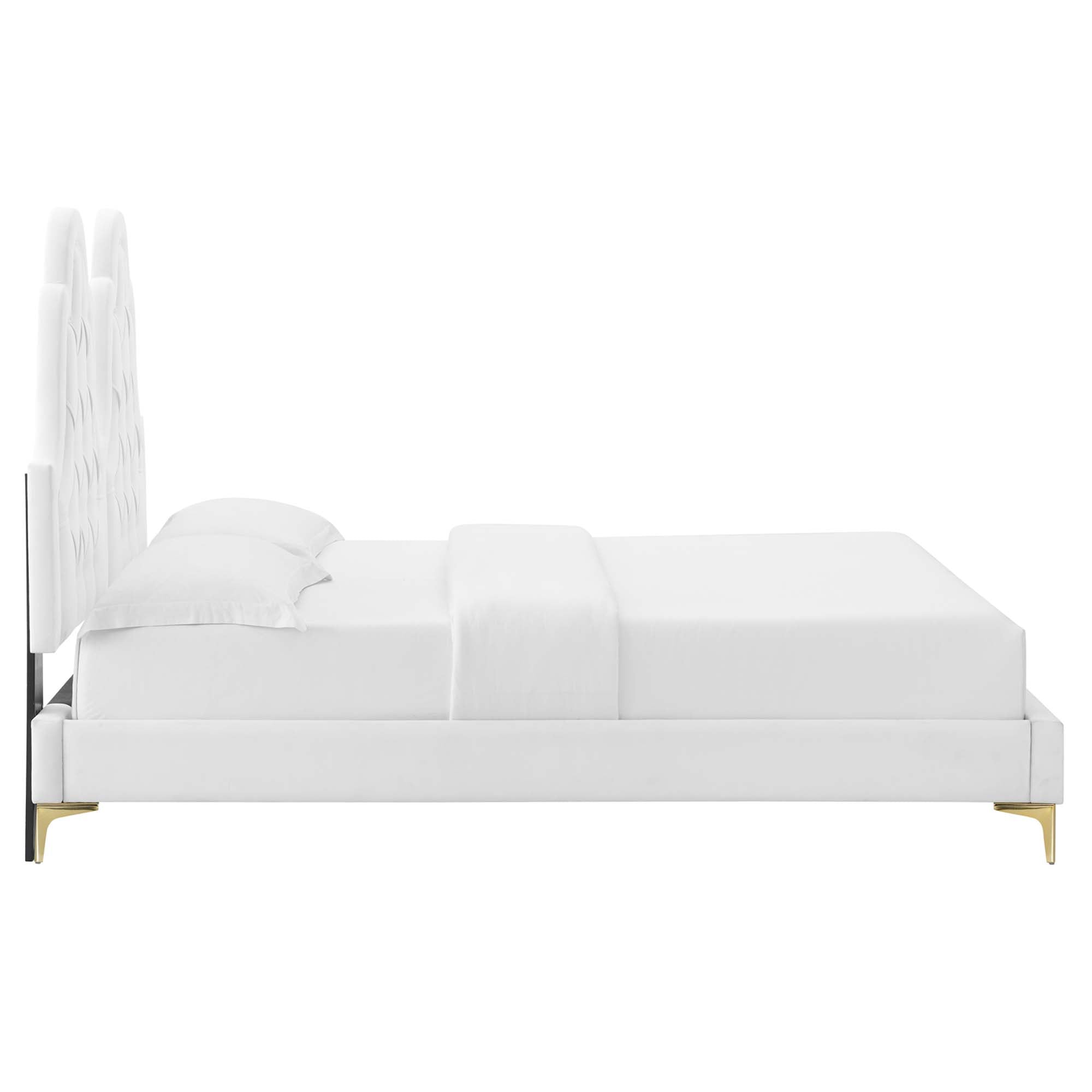 Alexandria Tufted Performance Velvet Platform Bed With Gold Legs