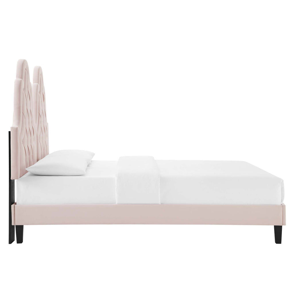 Alexandria Tufted Performance Velvet Platform Bed With Black Wood Legs