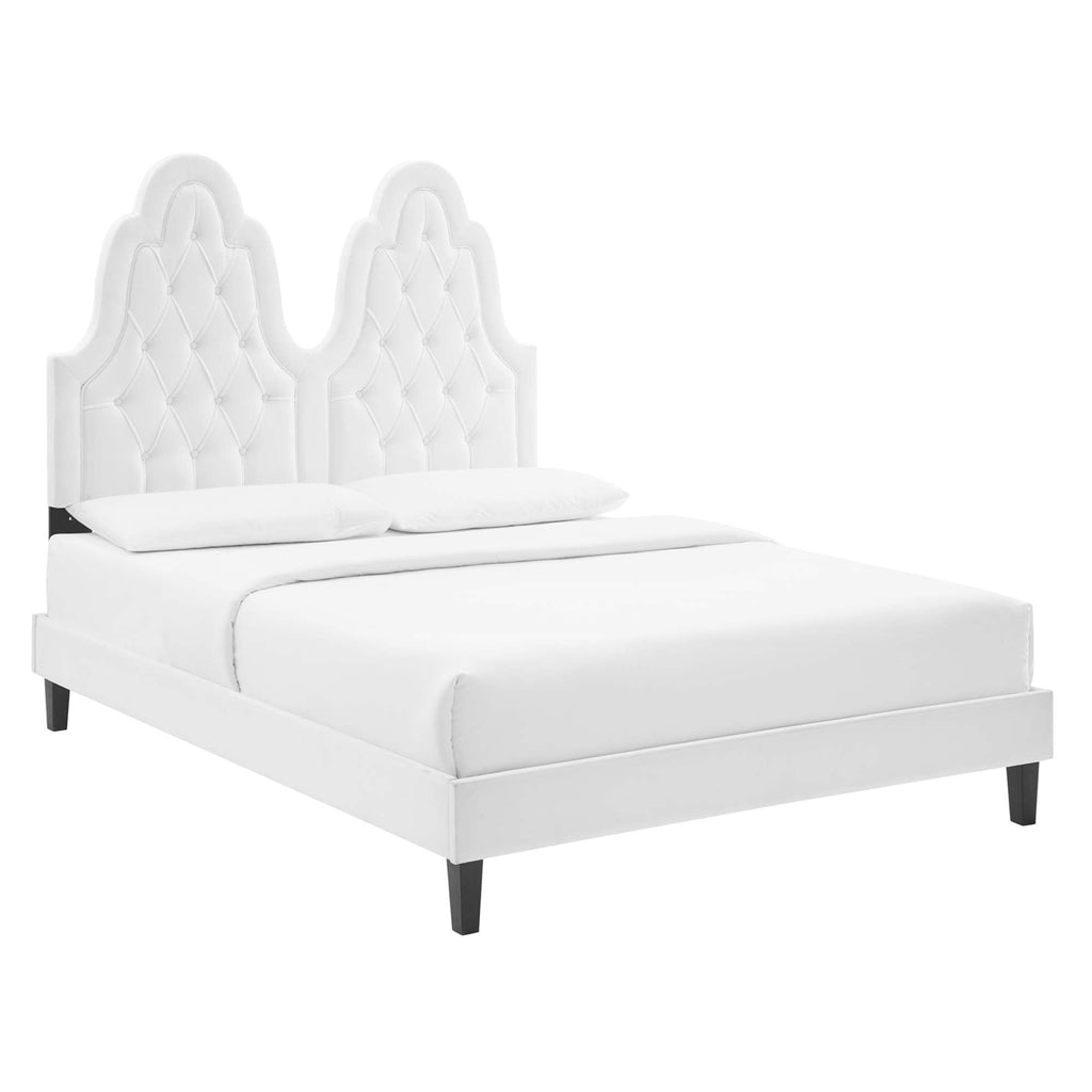 Alexandria Tufted Performance Velvet Platform Bed With Black Wood Legs