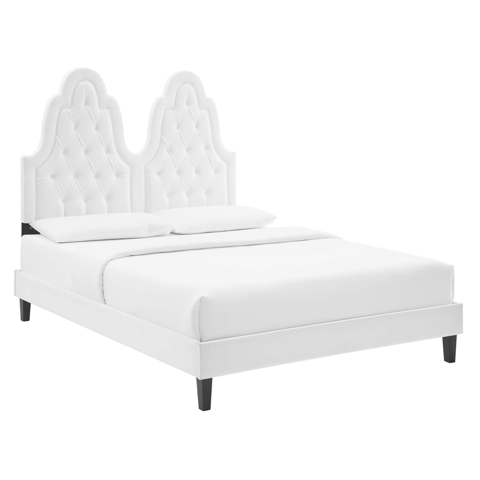 Alexandria Tufted Performance Velvet Platform Bed With Black Wood Legs