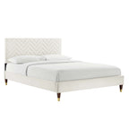 Leah Chevron Tufted Performance Velvet Platform Bed With Wood and Gold Legs
