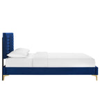 Sofia Channel Tufted Performance Velvet Platform Bed With Gold Metal Legs