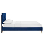 Sofia Channel Tufted Performance Velvet Platform Bed With Wood and Gold Legs