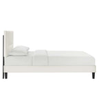 Yasmine Channel Tufted Performance Velvet Platform Bed With Black Wood Legs