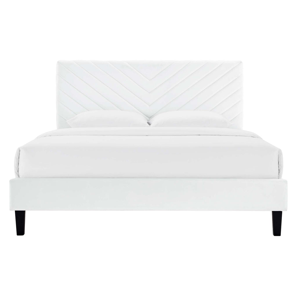 Roxanne Performance Velvet Platform Bed With Black Wood Legs