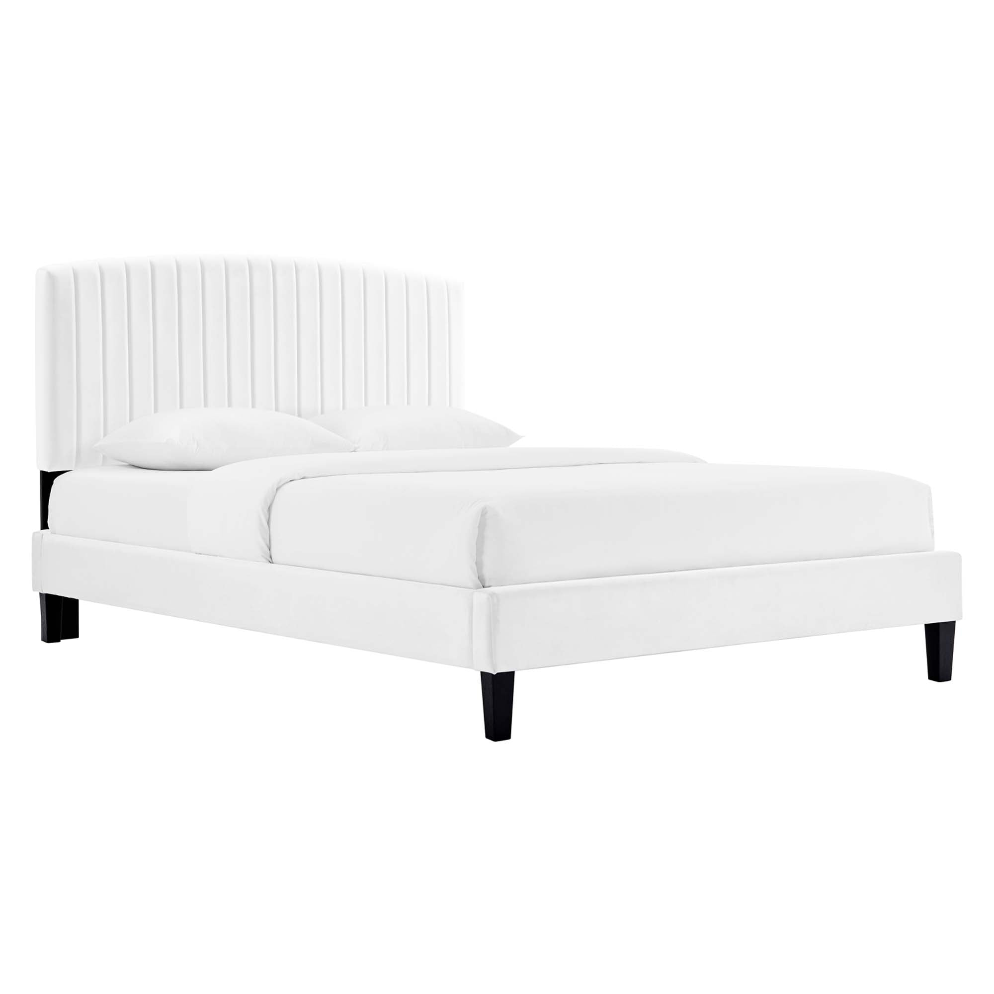 Alessi Performance Velvet Platform Bed With Black Wood Legs