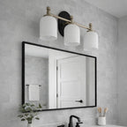 Meadows Three Lights Vanity Brushed Gold Bathroom Wall Light for Bathroom Over Mirror 20.5"W × 10.125"H × 5.5"E with White Frosted Glass
