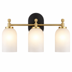 Meadows Three Lights Vanity Brushed Gold Bathroom Wall Light for Bathroom Over Mirror 20.5"W × 10.125"H × 5.5"E with White Frosted Glass