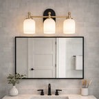 Meadows Three Lights Vanity Brushed Gold Bathroom Wall Light for Bathroom Over Mirror 20.5"W × 10.125"H × 5.5"E with White Frosted Glass